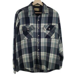Timber Run Shacket Womens Large Navy Blue Plaid Fall Flannel Shirt Button Up